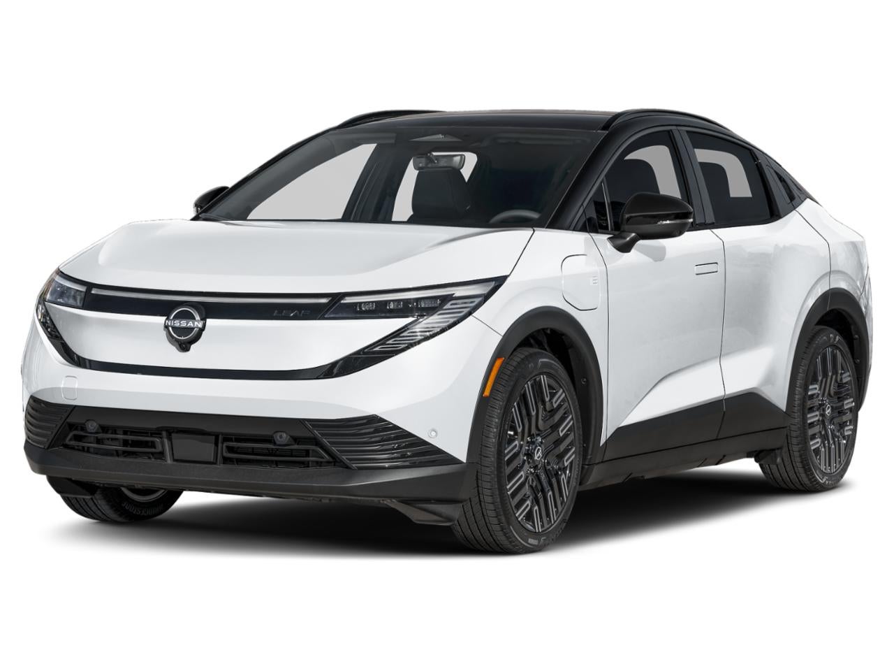 2026 Nissan LEAF PLATINUM+ FWD in Everest White Pearl Tricoat Super Black Two Tone — front three-quarter view